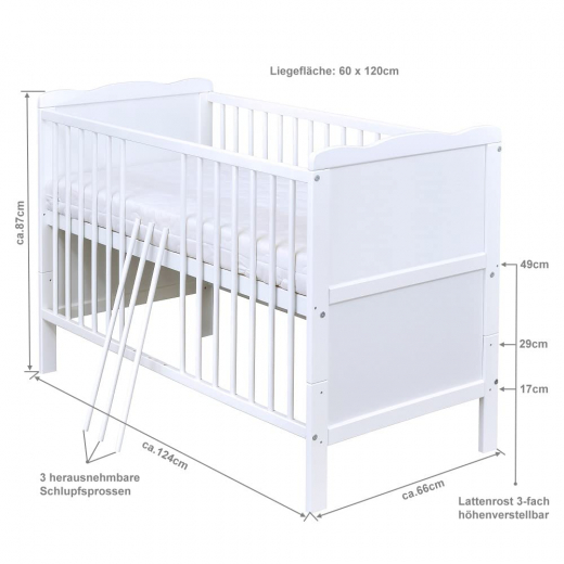 Babybett 60x120 cm wei 2in1 Kinderbett mit Matratze
