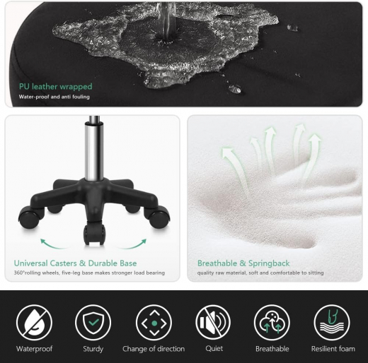 Hocker, fahrbar, gepolstert mit PU Bezug