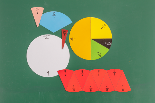 Bruchrechensatz rund in 10 Farben magnetisch (71 Teile)