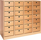 Regal - vierreihig mit 28 Holzschubksten H-Line