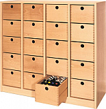 Regal - vierreihig mit 20 Holzschubksten H-Line