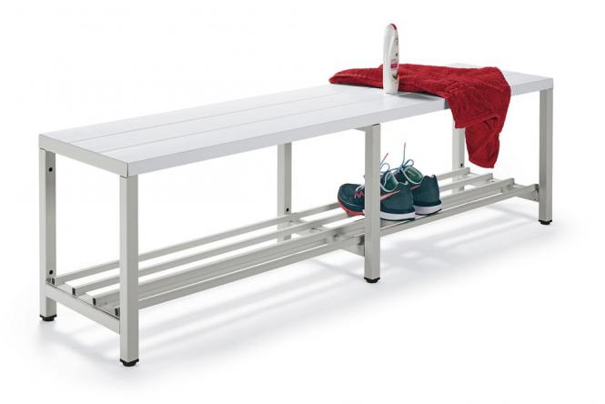 Garderobenbank / Sitzleisten aus lichtgrauem Kunststoff
