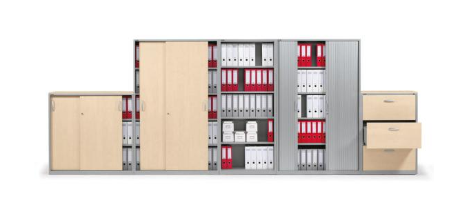 Schiebetrenschrank - Korpus Stahl / Tren Holz