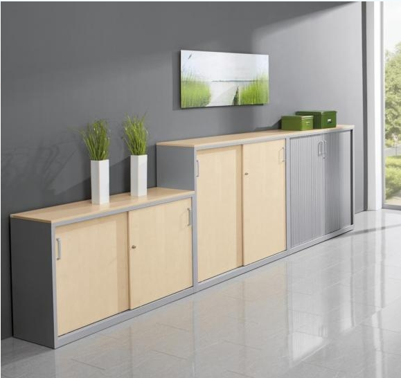 Schiebetrenschrank - Korpus Stahl / Tren Holz