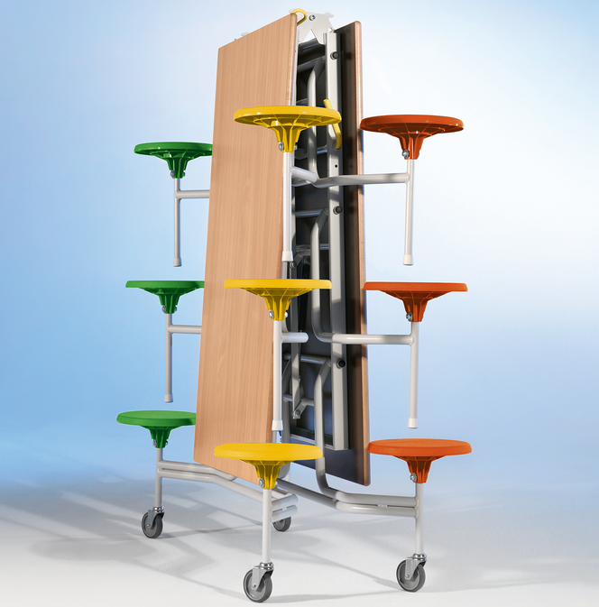 fahrbarer Klapptisch mit integrierten Sthlen