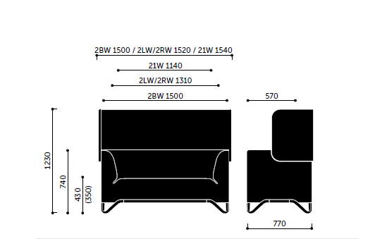 2-er Sitzsofa / Sofaserie Jonathan - B1 schwer entflammbar