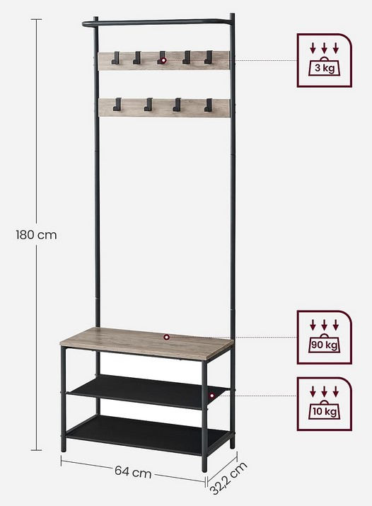 Garderobenbank mit Kleiderstange und Schuhrost