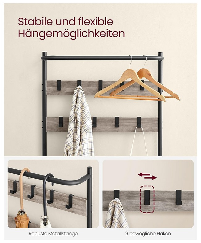 Garderobenbank mit Kleiderstange und Schuhrost