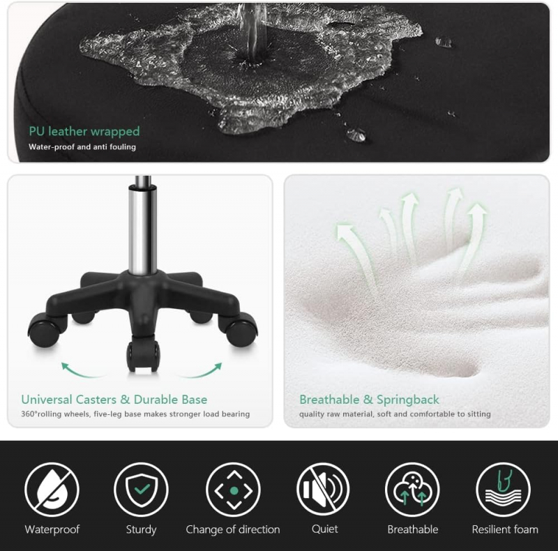 Hocker, fahrbar, gepolstert mit PU Bezug