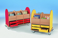 Bücherwagen mit 4 flachen InBoxen